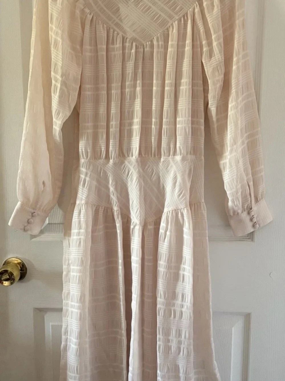Coach Cream Plaid Long Sleeves Yoke Dress Size 0 NWT